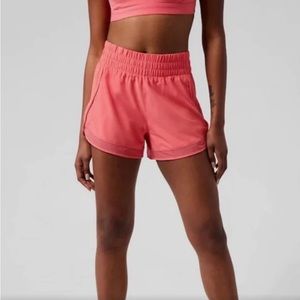 Pink Athleta High Rise Mesh Racer Run 3” Shorts size M